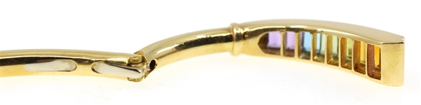 18K YELLOW GOLD MULTI-COLOR TOURMALINE HINGED BANGLE