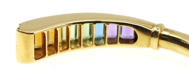 18K YELLOW GOLD MULTI-COLOR TOURMALINE HINGED BANGLE