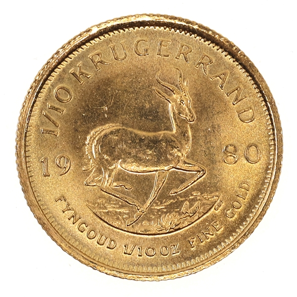 1980 SOUTH AFRICAN 1/10 OZ KRUGERRAND GOLD COIN