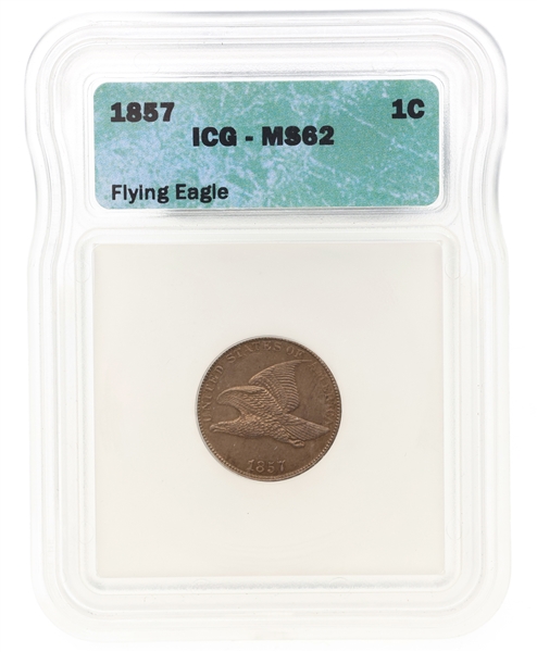 1857 US FLYING EAGLE 1C COIN ICG MS62