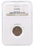 KEY DATE 1877 US INDIAN HEAD 1 CENT COIN NGC XF 45 BN