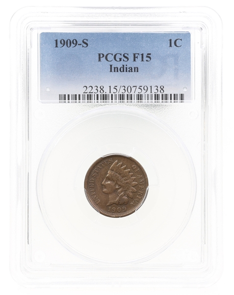 1909-S US INDIAN HEAD 1 CENT COIN PCGS F 15
