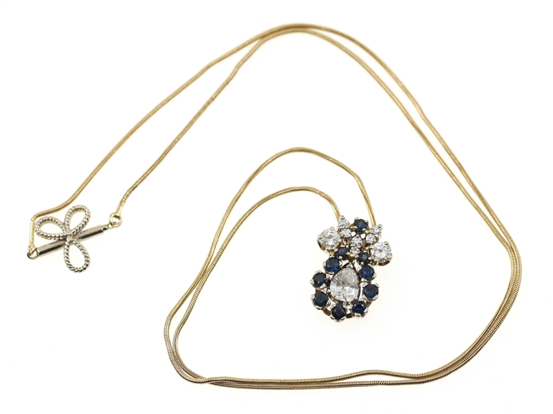 14K YELLOW GOLD SAPPHIRE & DIAMOND NECKLACE