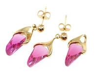 14K GOLD FANCY CUT PINK SAPPHIRE EARRINGS & PENDANT
