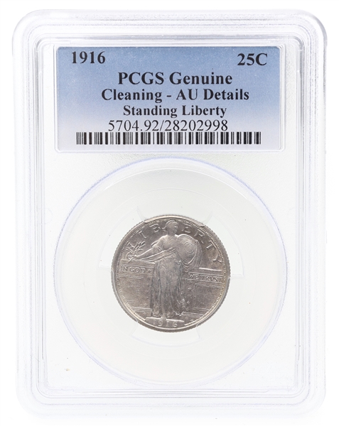 1916 US STANDING LIBERTY 25C COIN PCGS AU DETAILS