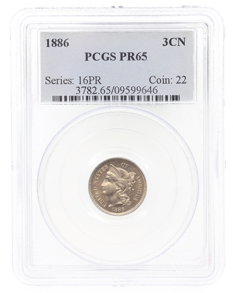 1886 US 3 CENT COIN PCGS PR65