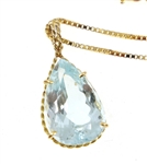 14K YELLOW GOLD PEAR CUT AQUAMARINE PENDANT WITH CHAIN