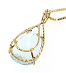 14K YELLOW GOLD PEAR CUT AQUAMARINE PENDANT WITH CHAIN