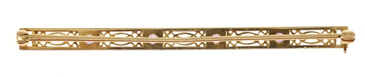 14K YELLOW GOLD AMETHYST BAR BROOCH / PIN