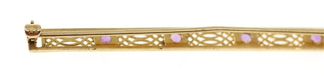 14K YELLOW GOLD AMETHYST BAR BROOCH / PIN