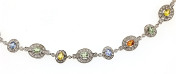 14k WHITE GOLD DIAMOND & MULTI-COLOR SAPPHIRE NECKLACE
