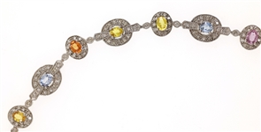 14k WHITE GOLD DIAMOND & MULTI-COLOR SAPPHIRE NECKLACE