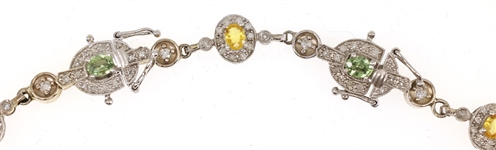 14k WHITE GOLD DIAMOND & MULTI-COLOR SAPPHIRE NECKLACE