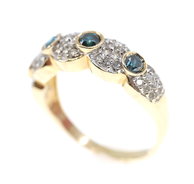 14K YELLOW GOLD 0.68 CTW BLUE & WHITE DIAMOND BAND 