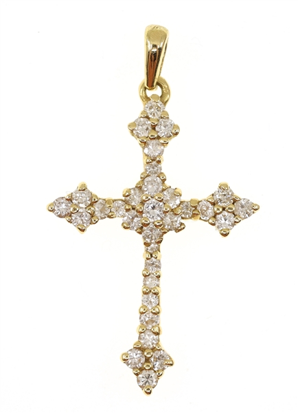 18K YELLOW GOLD 1.02 CTW DIAMOND CROSS PENDANT