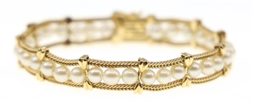 14K YELLOW GOLD PEARL FASHION BRACELET 