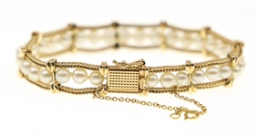 14K YELLOW GOLD PEARL FASHION BRACELET 