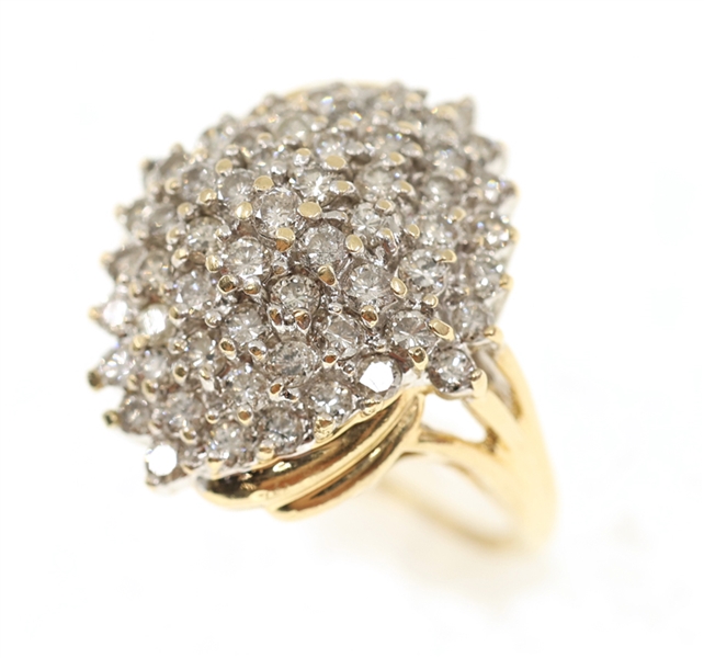 14K YELLOW GOLD CLUSTER 2 CTW DIAMOND COCKTAIL RING 