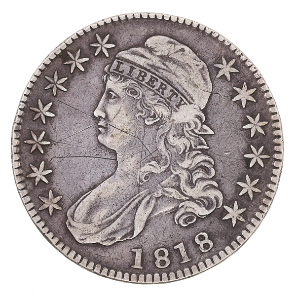 1818 US SILVER CAPPED BUST 50C HALF DOLLAR COIN