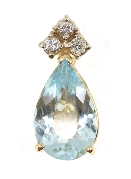 14K YELLOW GOLD AQUAMARINE & DIAMOND PENDANT 