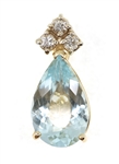 14K YELLOW GOLD AQUAMARINE & DIAMOND PENDANT 