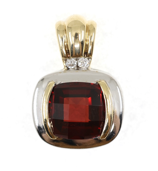 14K TWO-TONE GOLD GARNET & DIAMOND PENDANT