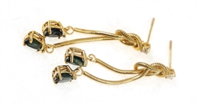 14K YELLOW GOLD BLUE SAPPHIRE & DIAMOND RING & EARRINGS
