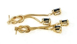 14K YELLOW GOLD BLUE SAPPHIRE & DIAMOND RING & EARRINGS