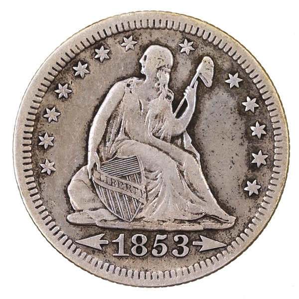1853-P US SILVER SEATED LIBERTY 25C QUARTER COIN