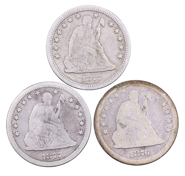 1876 1877-CC US SILVER SEATED LIBERTY 25C QUARTER COINS