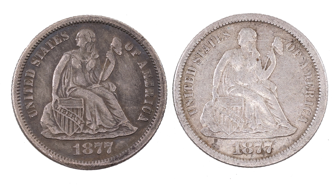 1877-CC US SILVER SEATED LIBERTY 10C DIME COINS