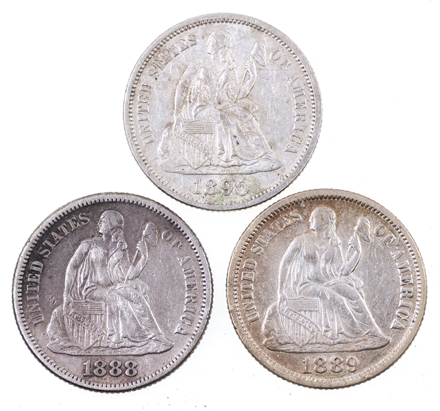 1888-1890 US SILVER SEATED LIBERTY 10C DIME COINS