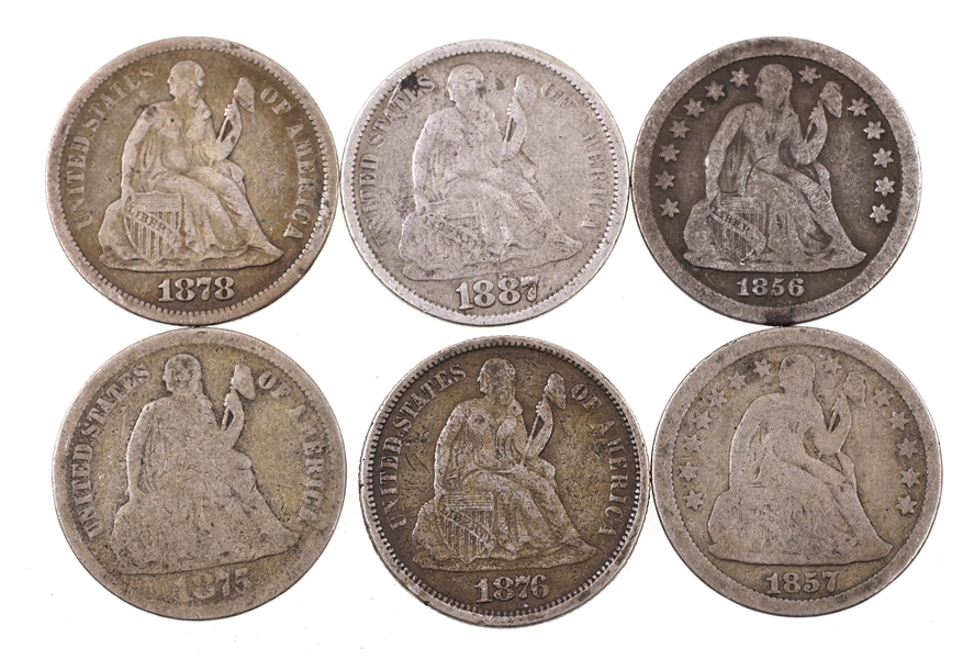 1856-1887 US SILVER SEATED LIBERTY 10C DIMES