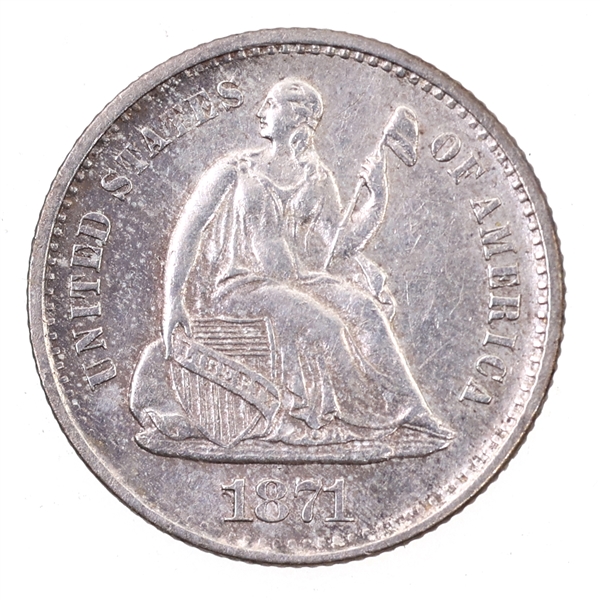 1871-S US SILVER SEATED LIBERTY 5C HALF DIME COIN
