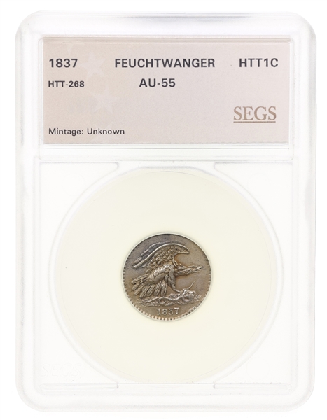 1837 FEUCHTWANGER 1 CENT COIN SEGS AU55 HTT-268