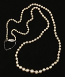 GRADUATED PEARL NECKLACE 14K WHITE GOLD & DIAMOND CLASP