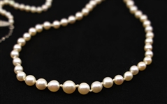 GRADUATED PEARL NECKLACE 14K WHITE GOLD & DIAMOND CLASP