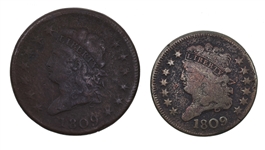1809 US CLASSIC HEAD 1 CENT & HALF CENT COINS