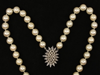 PEARL NECKLACE WITH 14K WHITE GOLD & DIAMOND CLASP
