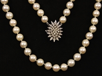PEARL NECKLACE WITH 14K WHITE GOLD & DIAMOND CLASP