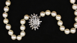 PEARL NECKLACE WITH 14K WHITE GOLD & DIAMOND CLASP