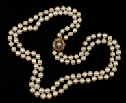 DOUBLE STRAND OF PEARLS WITH 14K GOLD & SAPPHIRE CLASP