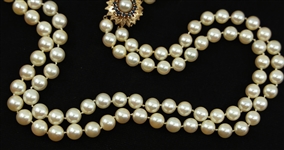 DOUBLE STRAND OF PEARLS WITH 14K GOLD & SAPPHIRE CLASP