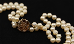 DOUBLE STRAND OF PEARLS WITH 14K GOLD & SAPPHIRE CLASP