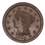 1855 US BRAIDED HAIR LARGE 1 CENT COIN