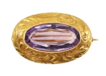 14K YELLOW GOLD AMETHYST BROOCH