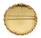 14K YELLOW GOLD SEED PEARL & PAINTED PORTRAIT BROOCH