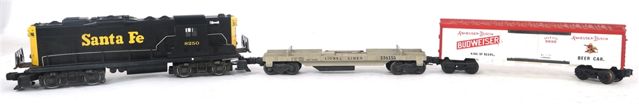 LIONEL O GAUGE MODEL TRAIN LOCOMOTIVE AND CARS