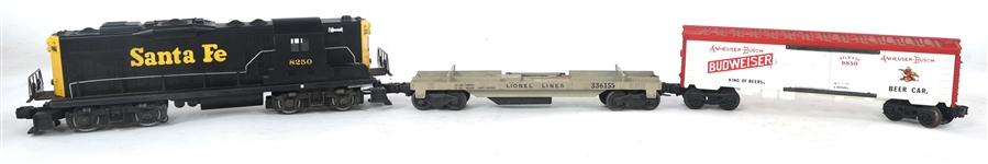 LIONEL O GAUGE MODEL TRAIN LOCOMOTIVE AND CARS