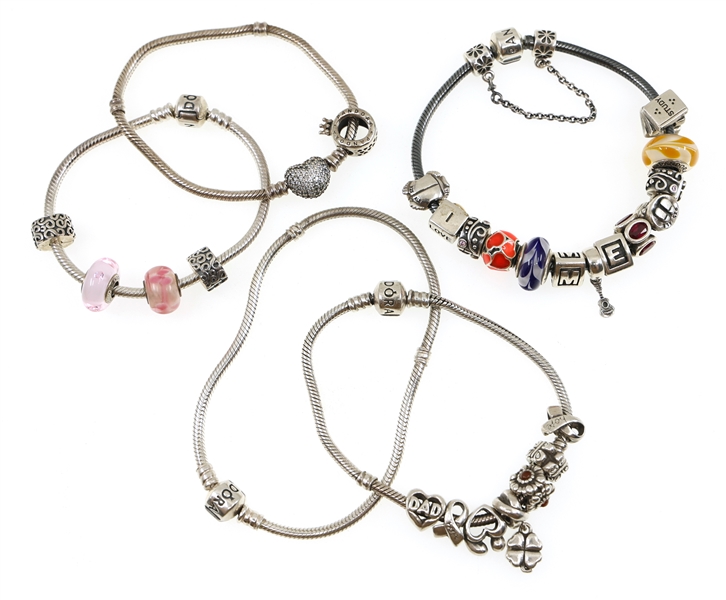 STERLING SILVER PANDORA CHARM BRACELETS 